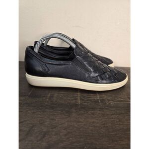 ECCO Soft 7 Women’s Size 9 Woven Black Leather Slip on Loafers